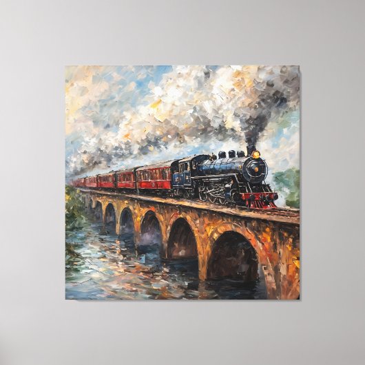 Toile Train à vapeur sur un pont - Peinture à l'huile (Recto)