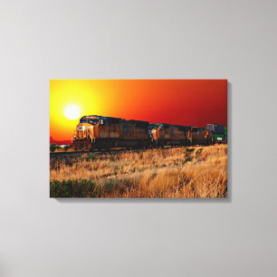 Toile Train de locomotives diesel Sunset 24"x16" Grand