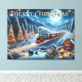 Toile Train de Noël avec lanternes et animaux de la forê (Insitu (Plancher de Bois))