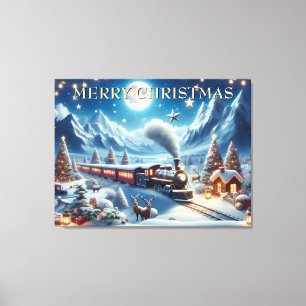 Toile Train de Noël magique dans les montagnes enneigées