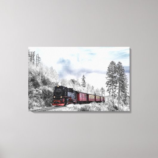 Toile Train vintage traversant le paysage hivernal (Recto)