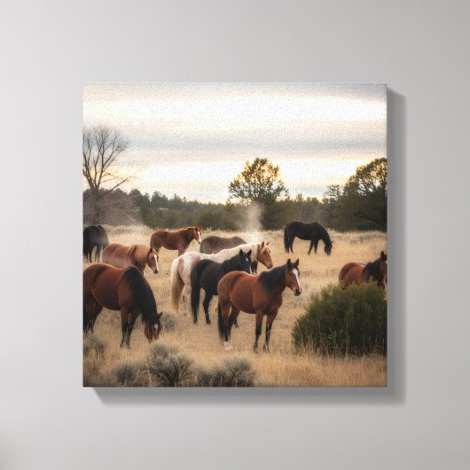 Toile Tranquil Herd at Dusk – Peaceful Horse Pasture (Recto)