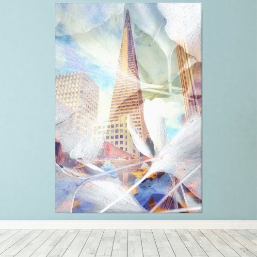 Toile TransAmerica avec superposition de Feuilles Gingko (Insitu (Plancher de Bois))