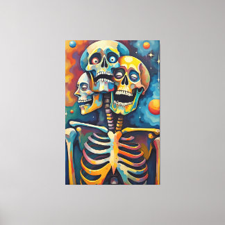 Toile Trinity of Mortality - Squelette Abstrait à 3 tête