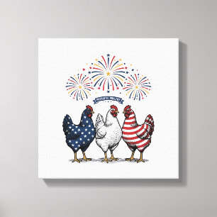Toile Trio de poulets patriotiques Gravure vintage vecte