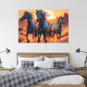 Toile Trio des Chevaux Sauvages dans le désert (Insitu(Chambre))