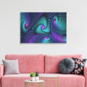 Toile Triptyque d'art abstrait moderne violet et turquoi (Insitu(Salon))