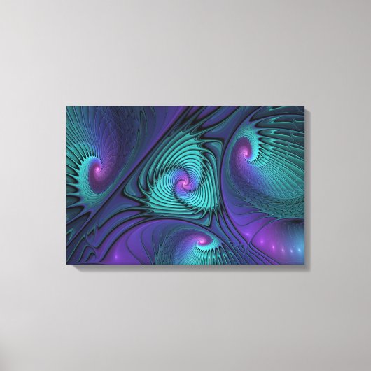 Toile Triptyque d'art abstrait moderne violet et turquoi (Recto)