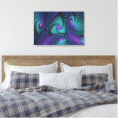 Toile Triptyque d'art abstrait moderne violet et turquoi (Insitu(Chambre))