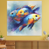 Toile Triptyque de Poissons Tropicaux Colorés pour (Insitu(Salon))