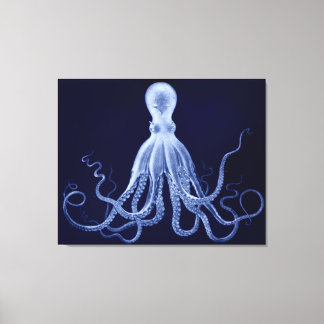 Toile Triptyque Octopus surdimensionné en bleu