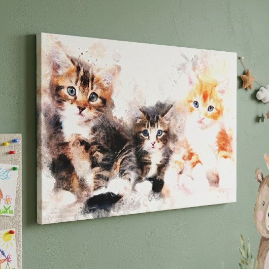 Toile Trois chatons beaux et mignons à l'aquarelle