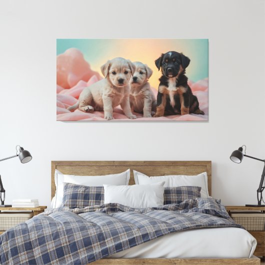 Toile Trois chiots ludiques reposant sur une couverture (Insitu(Chambre))