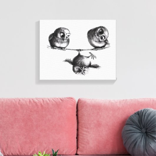 Toile Trois Chouettes - Liberté et Amusement (Insitu(Salon))