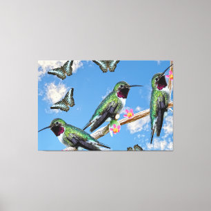 Toile Trois colibris perchés sur une branche Floss Silt