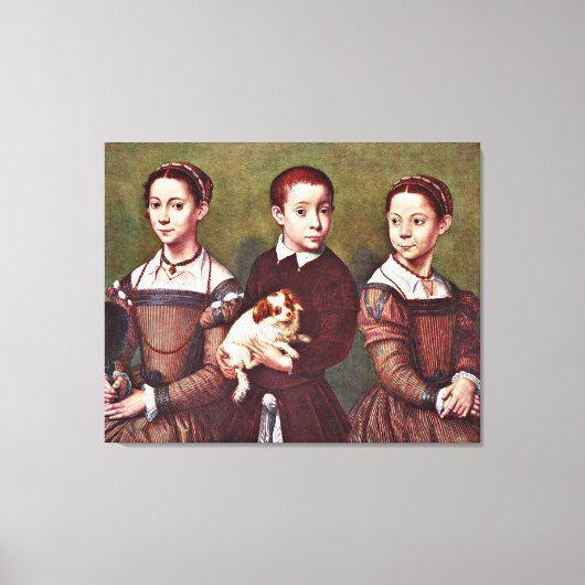 Toile Trois enfants avec chien, peinture d'art (Recto)
