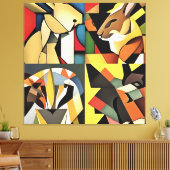 Toile Trois Lapins Et Un Lion Géométrique Art Abstrait (Insitu(Salon))