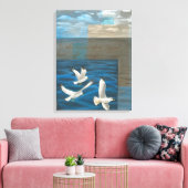 Toile Trois mouettes blanches volent au-dessus de l'eau (Insitu(Salon))