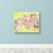 Toile Trois Petites Chouettes - peinture acrylique. (Insitu (Plancher de Bois))