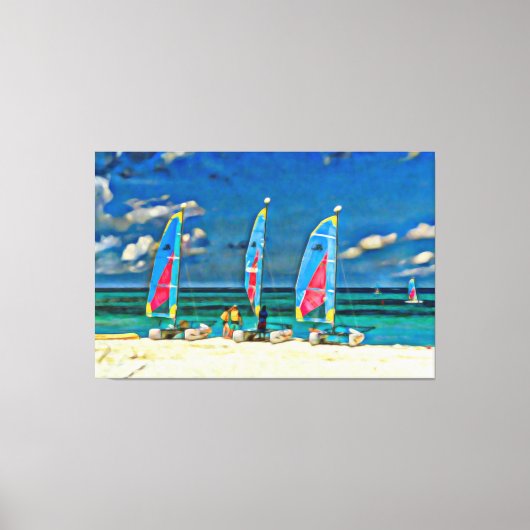 Toile Trois voiliers sur la plage Tropical Beach Scene (Recto)