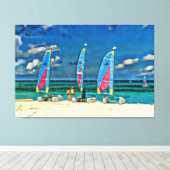 Toile Trois voiliers sur la plage Tropical Beach Scene (Insitu (Plancher de Bois))