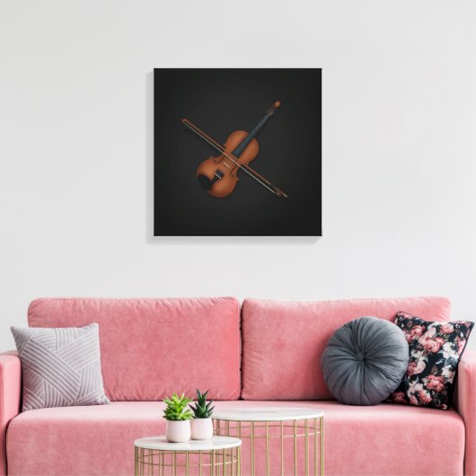 Toile Trompe L'oeil Violon avec Bow en haut 16x16 Noir (Insitu(Salon))