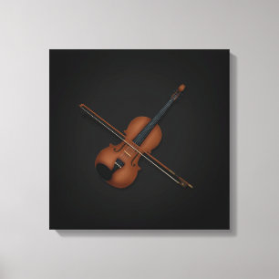 Toile Trompe L'oeil Violon avec Bow en haut 16x16 Noir