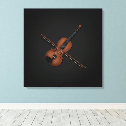 Toile Trompe L'oeil Violon avec Bow en haut 24x24 Noir (Insitu (Plancher de Bois))