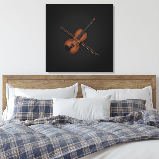 Toile Trompe L'oeil Violon avec Bow en haut 24x24 Noir (Insitu(Chambre))
