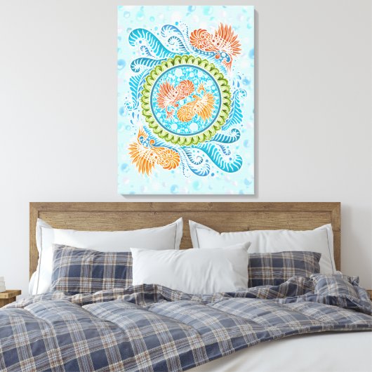 Toile Tropical Koi Mandala | Art Zen Océan Vibrant (Insitu(Chambre))