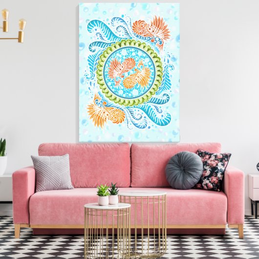 Toile Tropical Koi Mandala | Art Zen Océan Vibrant (Insitu(Salon))
