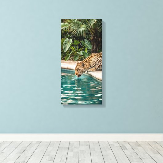 Toile Tropical Leopard Drinking Canvas Print – Jungle An (Insitu (Plancher de Bois))