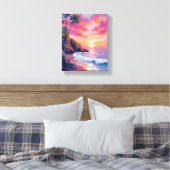 Toile Tropical Pink Sunset Ocean Watercolor (Insitu(Chambre))