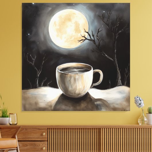 Toile Trouver la tranquillité en hiver avec café et lune (Insitu(Salon))