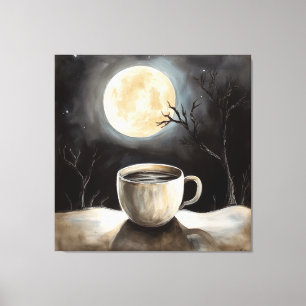 Toile Trouver la tranquillité en hiver avec café et lune