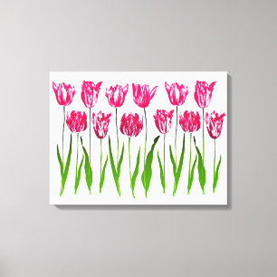 Toile Tulip Garden Imprimer en rose et vert Fuchsia