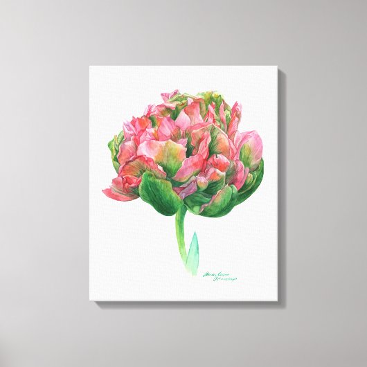 Toile Tulipe vert rose Aquarelle botanique (Recto)