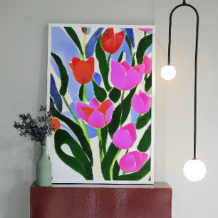 Toile Tulipes Aux Couleurs Fortes Art Floral Rose