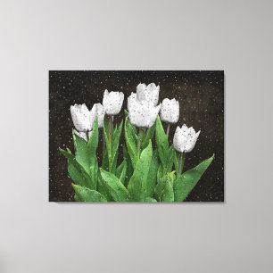 Toile Tulipes blanches avec gouttes de pluie sur verre