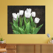 Toile Tulipes blanches avec gouttes de pluie sur verre (Insitu(Salon))