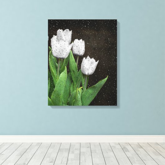 Toile Tulipes blanches avec Raindrops (Insitu (Plancher de Bois))