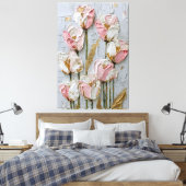 Toile Tulipes blanches et roses avec texture dorée abstr (Insitu(Chambre))