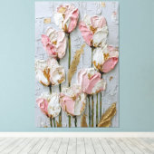 Toile Tulipes blanches et roses avec texture dorée abstr (Insitu (Plancher de Bois))