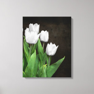 Toile Tulipes Blanches Sur Texture Sombre