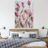 Toile Tulipes roses et blanches avec texture dorée abstr (Insitu(Chambre))
