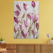 Toile Tulipes roses et blanches avec texture dorée abstr (Insitu(Salon))