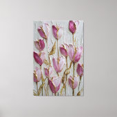 Toile Tulipes roses et blanches avec texture dorée abstr (Recto)