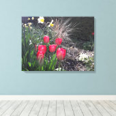 Toile Tulipes rouges dans le jardin (Insitu (Plancher de Bois))