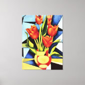Toile Tulipes Rouges Dans Un Vase Rouge Et Jaune (Recto)