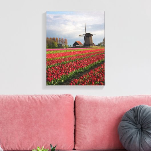 Toile Tulipes rouges et moulin à vent (Insitu(Salon))